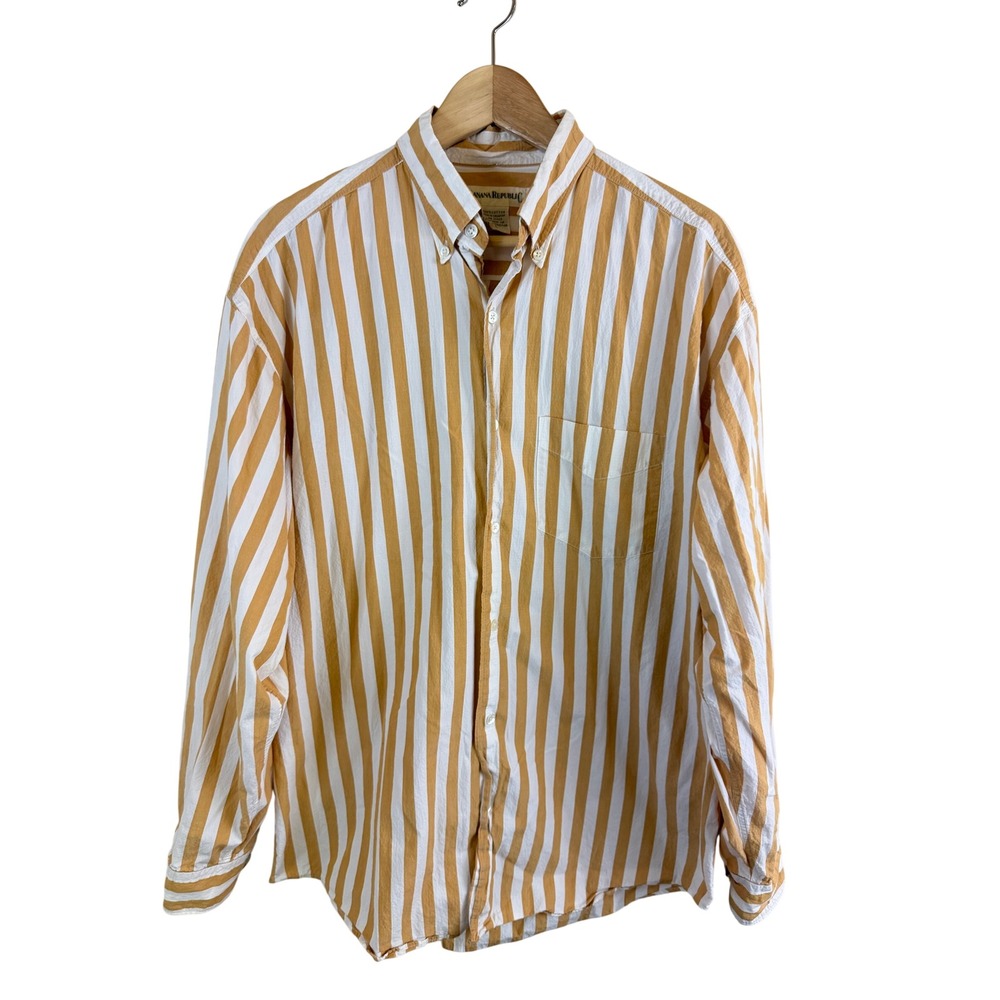 Banana Republic Striped Button Down Shirt Mens Large Yellow White Vintage